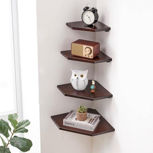 Corner Wall Shelves Set 2 Wire Hole Solid Oak Wood Display Shelf - Image 2