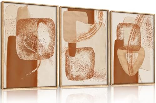 Neutral Orange Abstract Framed Canvas Wall Art Set-16"x24"x3 - Image 5