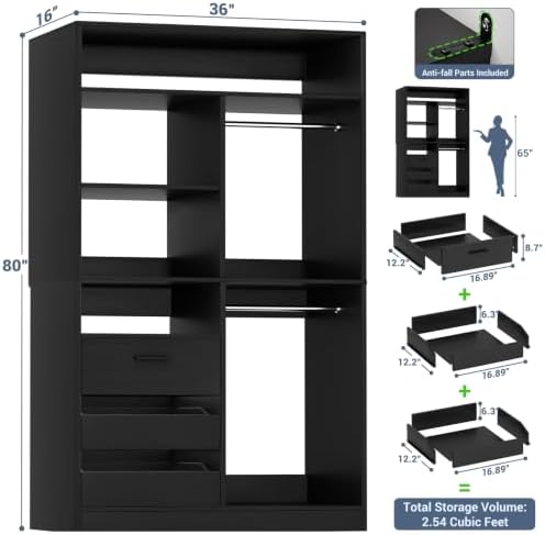 iSunirm 3FT Closet System with 6 Shelves, Wood Walk-in Closet with Closed & 2 - Image 2