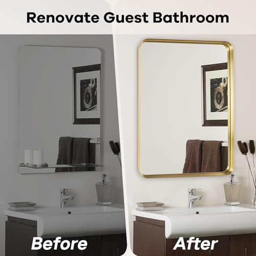 Gold Bathroom Vanity Mirror Over Sink 28X36, Large Wall Mounted Mirror - Image 5