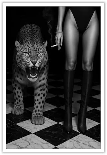 Black And White Leopard Poster Trendy Women Boots Canvas Wall Art Bold Glam by Unknown