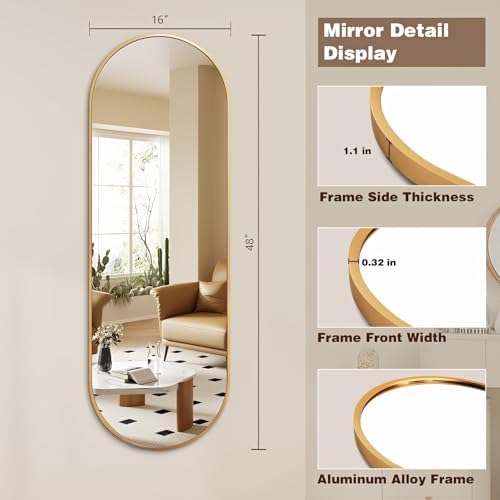 Niccy Oval Full Length Mirrors, Long Wall-Mounted Mirror - Image 3