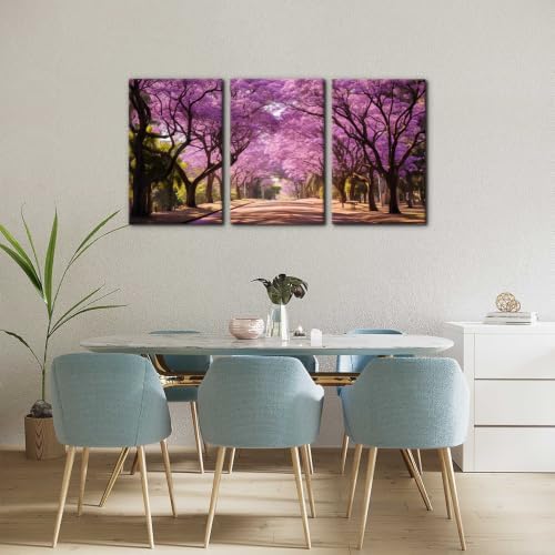 Pacimo Jacaranda Trees Park Canvas Wall Art 3 Panels Modern Spring Natural - Image 4