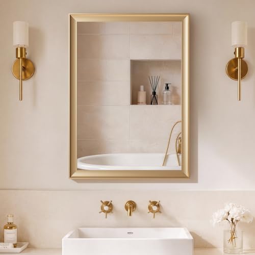 Gold Bathroom Mirror 22x30 Inch, Rectangle Vanity Mirror by Miralab