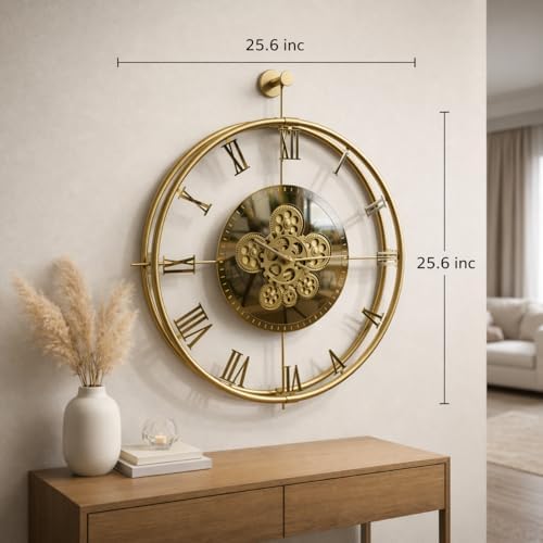 Large Moving Gear Wall Clock – Luxury Metal Ring Roman Numeral Silent - Image 4