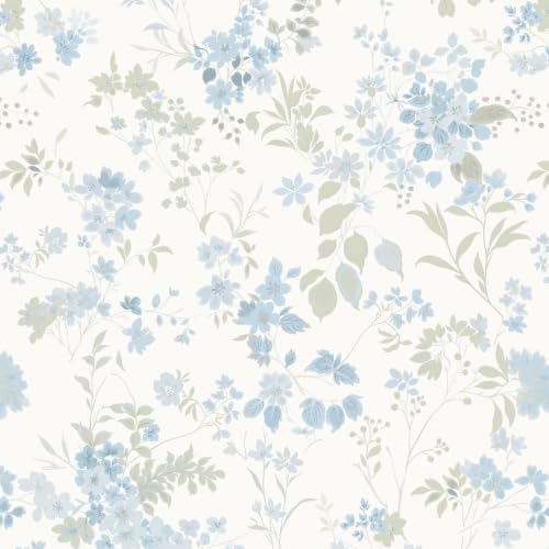 Ismoon Peel and Stick Wallpaper Blue Floral Contact Paper 17.3 x 385in by Ismoon