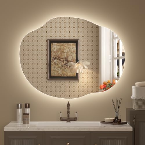 Irregular-Shaped Backlit LED Lighted Bathroom Mirror 28x36 by LuxulumMirror