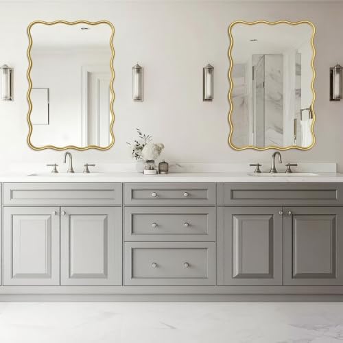 PROHOMEWARE 22x34 Gold Wavy Irregular Bathroom Mirror, Wall-Mounted - Image 7