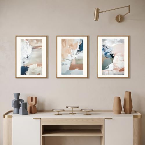 Abstract Brush Strokes Framed Canvas Wall Art, Neutral Navy Blue Wall Decor - Image 2