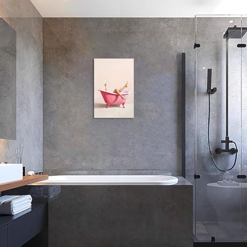 Woman With Cocktail In Bathtub Poster Cute Pink Bathroom Martini Canvas Wall - Image 6