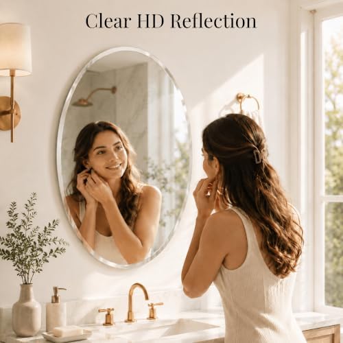 24x36 Inch Oval Frameless Beveled Wall Mirror - Image 3