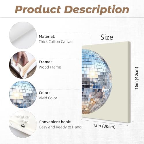 Baccone Disco Ball Wall Art Aesthetic Preppy Canvas Wall Decor Disco Ball - Image 2