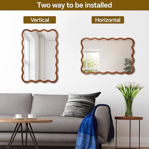 GDFStudio 20"x30" Wavy Rectangle Solid Wood Frame Mirror, Bohemian Decorative - Image 4