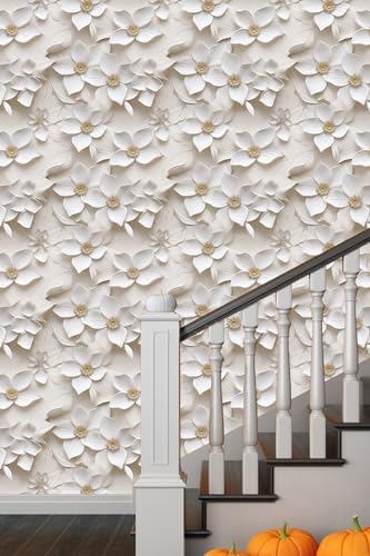 Peel and Stick Wallpaper Cream White Floral Feature by WEISENI