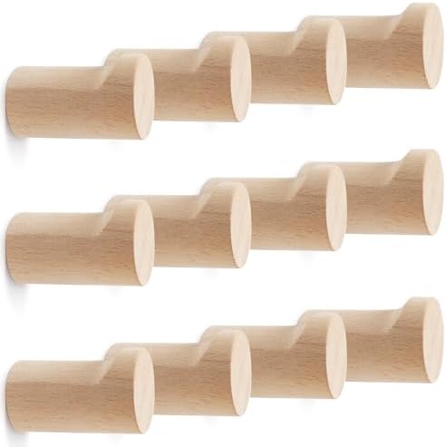bsdonte 12 Pack Wood Wall Hooks, Natural Wooden Coat Hooks Wall Mounted by bsdonte