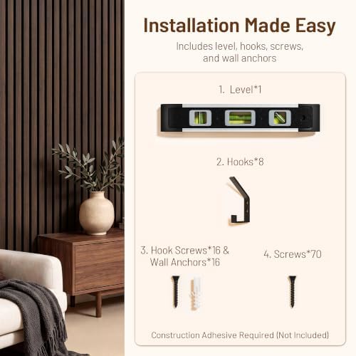 Amsleekey 4-Pack 47.2″x23.6″ Acoustic Wood Wall Panels, 8 Hooks, Dark Walnut - Image 3