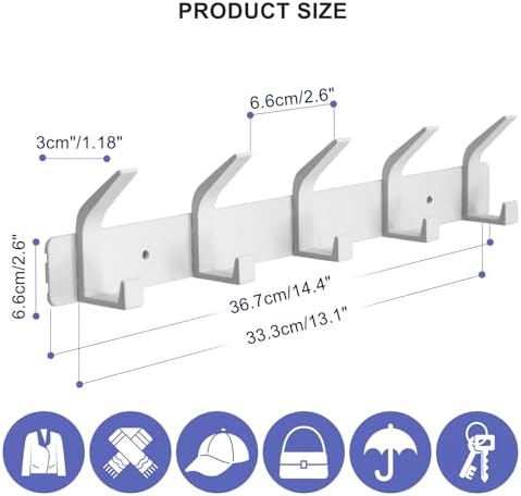 Coat Rack Wall Mounted, 5 Coat Hooks - Image 2
