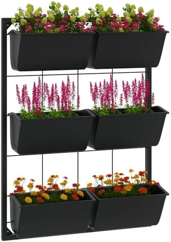 Outsunny 3-Tier Wall Planter w/ 6 Pots, Outdoor Hanging Planter by Outsunny