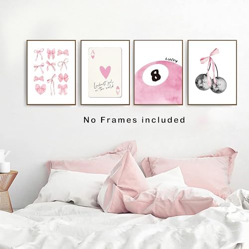 okaxscm Pink Coquette Trendy Preppy Wall Art Prints Set of 4, Coquette Room - Image 4