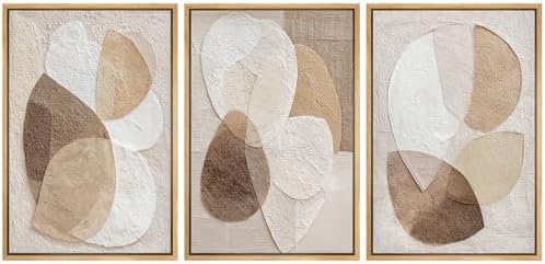 MUDECOR Framed Canvas Print Wall Art Abstract Beige Brown Layered Shapes by MUDECOR
