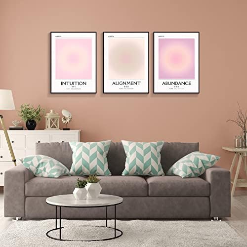 Framed 3 Piece Pink Gradient Aura Spiritual Canvas Wall Art Trippy Positive - Image 5