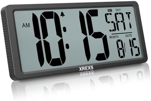 XREXS 14.17 Inch Large Digital Wall Clock, Battery Operated Alarm Clock by XREXS