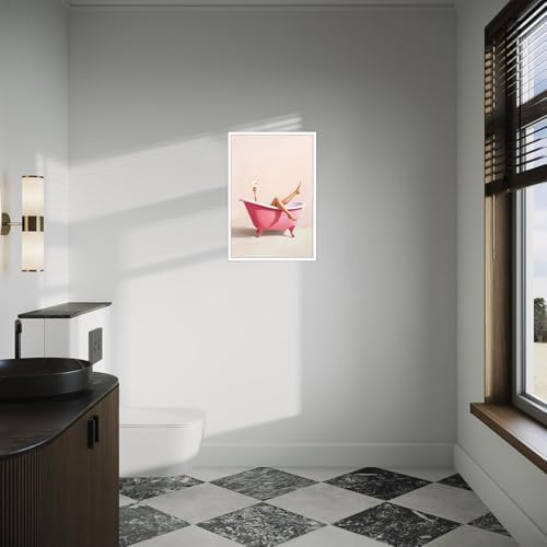 Woman With Cocktail In Bathtub Poster Cute Pink Bathroom Martini Canvas Wall - Image 6