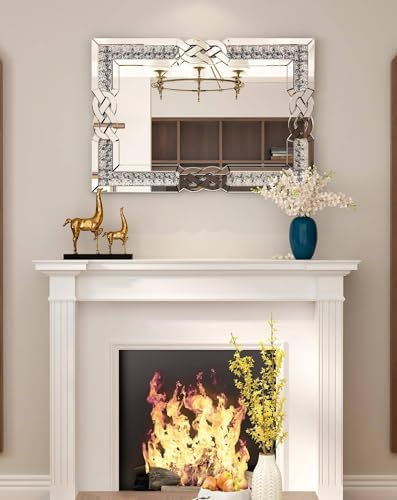 Crushed Diamond Mirror Silver: Rectangular Wall Decor 35.4"x23.6" - Image 4