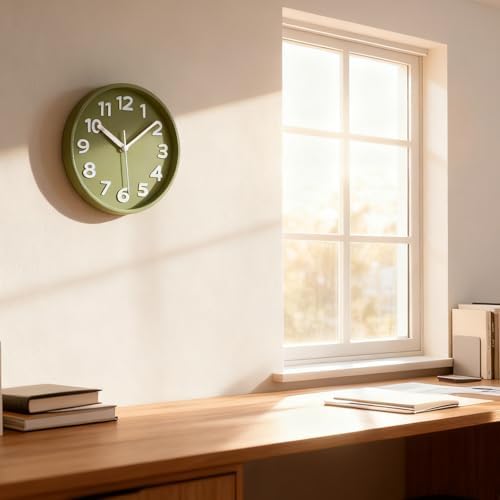 45MinST 8-Inch Green Modern Wall Clock – Silent Non-Ticking, 3D Large Numbers - Image 5