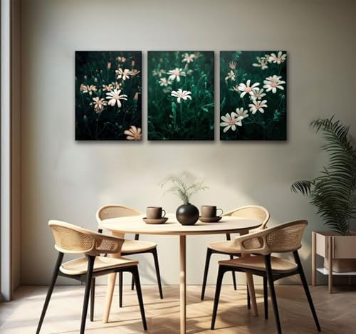 CHTEXA Dark Green Daisy Canvas Wall Art, 3 Piece Gallery Wrapped Set - Image 7