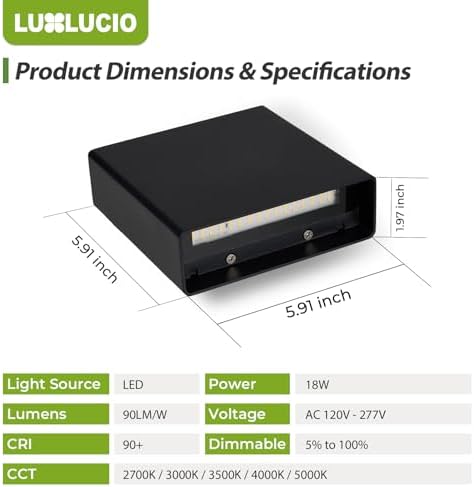 Indoor Outdoor Wall Light, 5%-100% Dimmable, 5 Color Temperature Selectable - Image 5