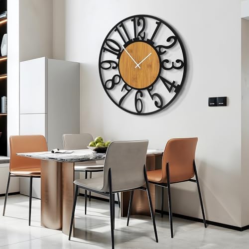 32" Extra Large Wall Clock, Silent Rustic Metal Wood Face Decorative Clock - Image 5
