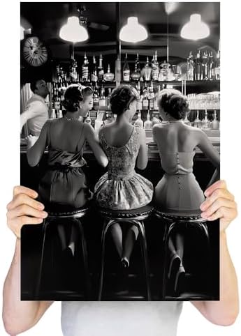 Vintage Black and White Posters Trendy Women Drink Cocktail Wall Art Funky - Image 3