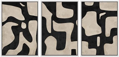 MUDECOR Framed Canvas Print Wall Art Set Abstract Monochrome Shapes Nature by MUDECOR