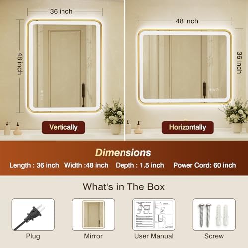 36x48 Inch Gold Framed LED Bathroom Mirror - Image 2