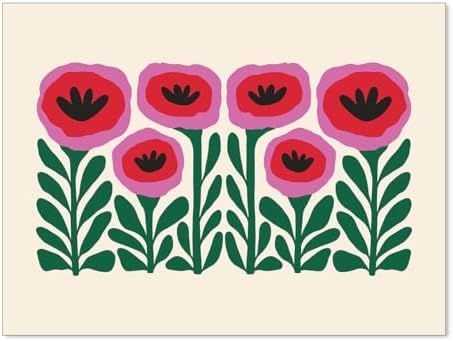 Heltrappe Pink and Green Flower Poster Vintage Nature Abstract Botanical Wall by Heltrappe