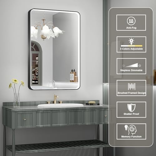 LED Mirror for Bathroom 24X36 Inch Black Framed - Image 6