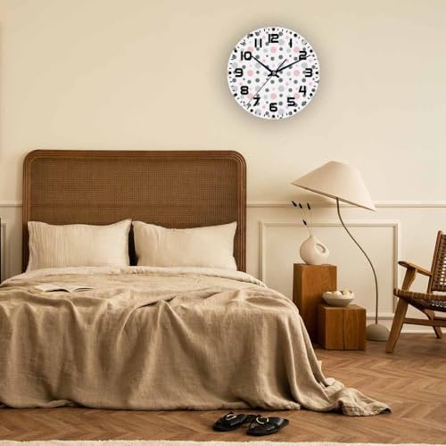 Polka Dot Pattern Wall Clock Pink Gray White Battery Powered Wall Clock Silent - Image 5