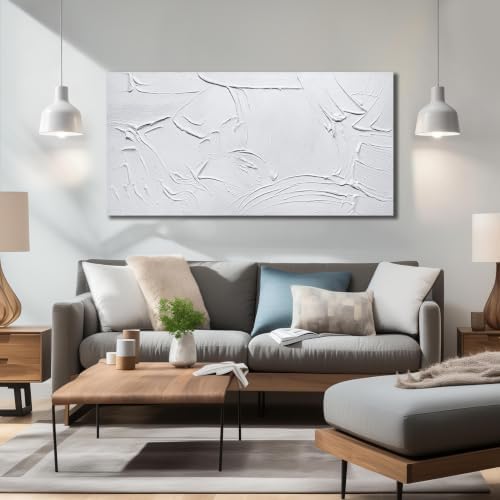 White Wall Art Bedroom Abstract Oil Painting Living Room 24 X 47 Inch - Image 6