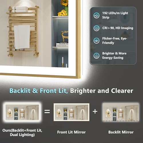 88x38 Gold LED Bathroom Mirror - Image 3