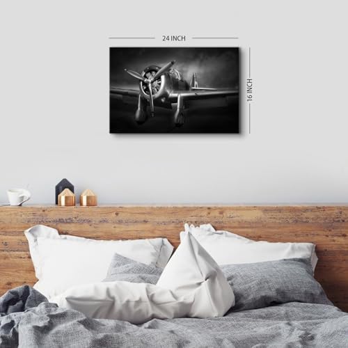 Vintage Airplane Wall Art for Living Room Black and White Propeller Aircraft - Image 4