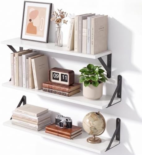White Shelves for Wall 24x6 Inch Set of 3 White&Black by Unknown