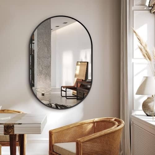 Delma 36x24 Black Oval Bathroom Mirror - Image 4