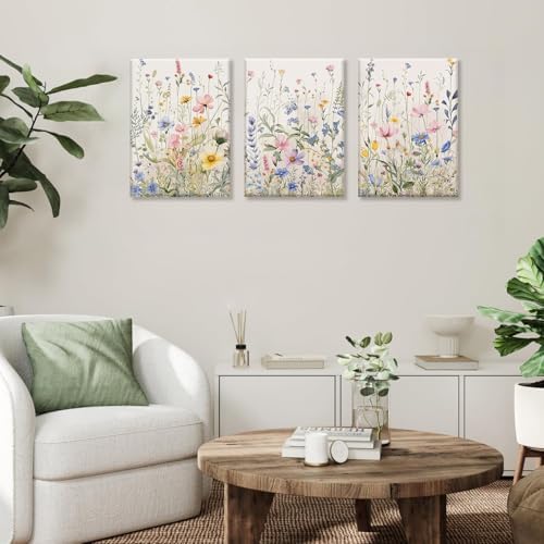 Bwodke Colorful Wildflower Canvas Wall Art Set of 3, 16x24 inch - Image 6