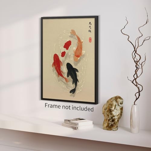 Japanese Koi Fish Poster Minimalist Asian Wall Art Vintage Zen Water Painting - Image 4
