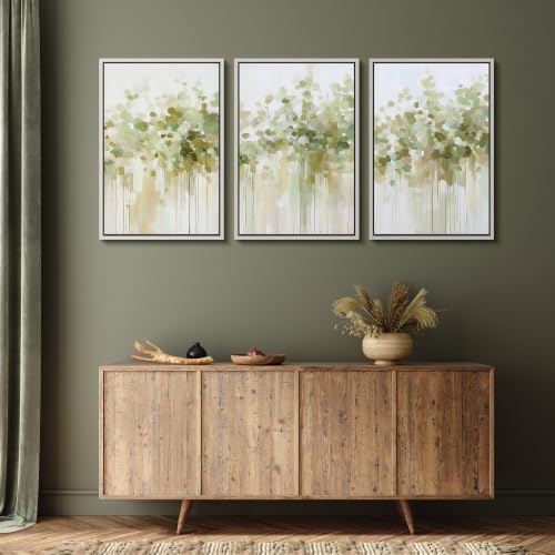 MUDECOR Framed Canvas Print Wall Art Set Soft Green Trees - Image 5