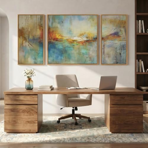 Extra Large Framed Blue Orange Abstract Wall Art - Image 4