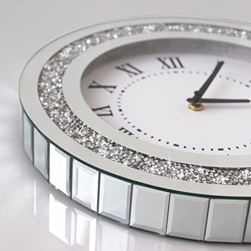 Silver Round Mirror Clock 12inch Crystal Sparkle Twinkle Bling Crush Diamond - Image 3