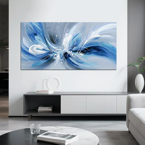 Blue White and Gray Abstract Canvas Wall Art - Image 5