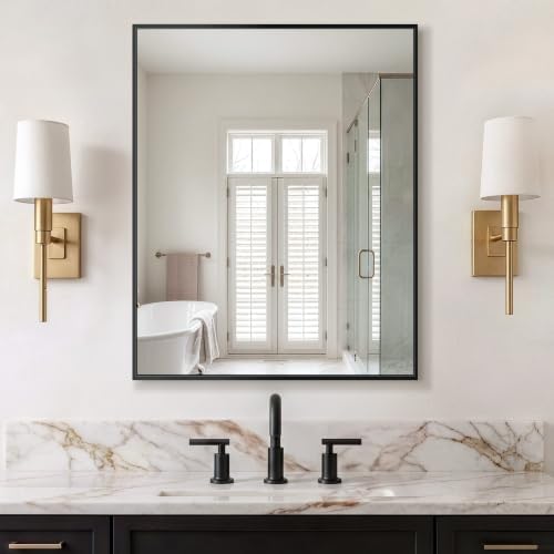 Delma Bathroom Vanity Mirror, 30x24 Black Metal Framed Mirror - Image 7
